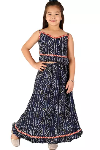 girls' blue bandhani lehenga set