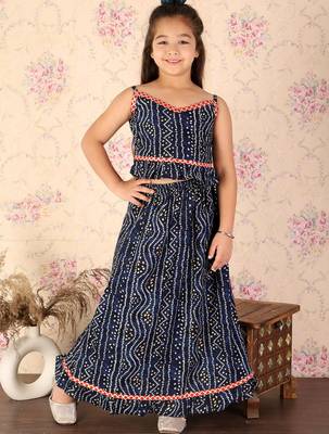girls' blue bandhani lehenga set 2