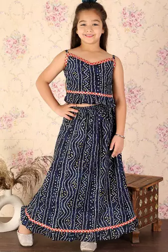 girls' blue bandhani lehenga set