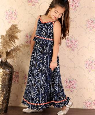 girls' blue bandhani lehenga set 3