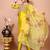 Lemon color art silk embroidered kurti pant with orgenza digital print dupatta