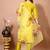 Lemon color art silk embroidered kurti pant with orgenza digital print dupatta