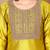 Lemon color art silk embroidered kurti pant with orgenza digital print dupatta