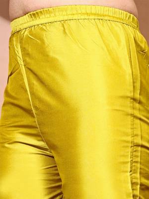 Lemon color art silk blend embroidered kurti pant with orgenza digital print dupatta 5