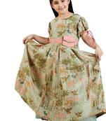 girls'  green base ethnic dress