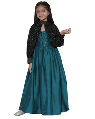 girls' green and black ethnic dress 1