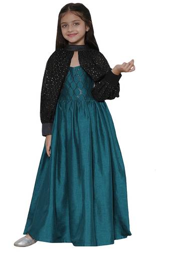 girls' green and black ethnic dress