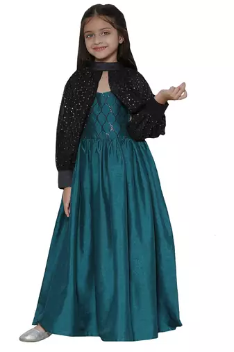 girls' green and black ethnic dress