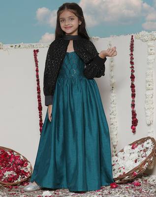 girls' green and black ethnic dress 2