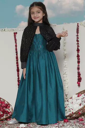girls' green and black ethnic dress
