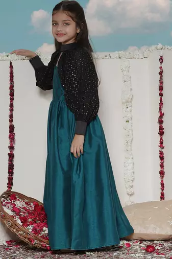 girls' green and black ethnic dress
