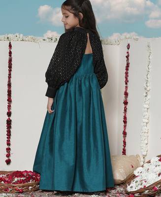 girls' green and black ethnic dress 4
