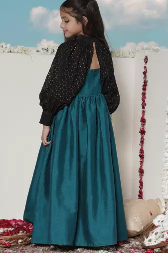 girls' green and black ethnic dress