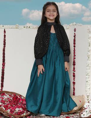 girls' green and black ethnic dress 5