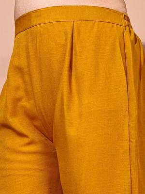 Musturd color art silk blend embroidered kurti pant with orgenza digital print dupatta 5