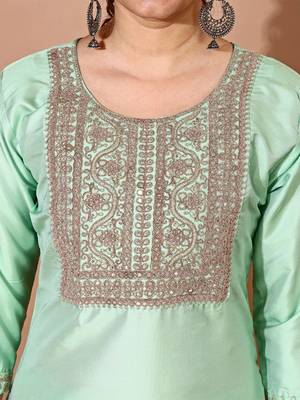 Pista color art silk blend embroidered kurti pant with orgenza digital print dupatta 5
