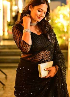 Black Color Net Fabric Party Wear Saree 1
