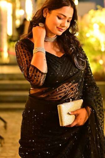 Black Color Net Fabric Party Wear Saree