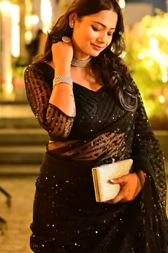 Black Color Net Fabric Party Wear Saree