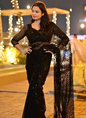 Black Color Net Fabric Party Wear Saree 2