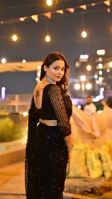 Black Color Net Fabric Party Wear Saree 3