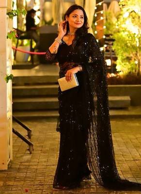 Black Color Net Fabric Party Wear Saree 4