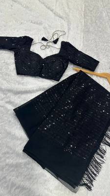 Black Color Net Fabric Party Wear Saree 5