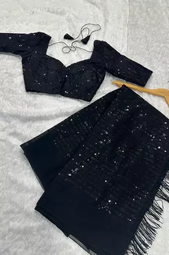 Black Color Net Fabric Party Wear Saree