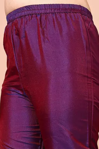 Purple color art silk blend embroidered kurti pant with orgenza digital print dupatta