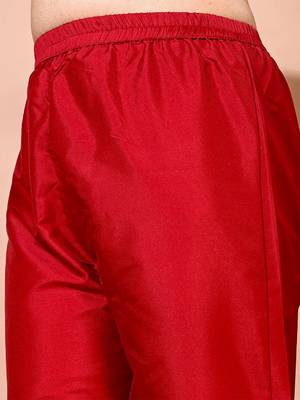 Maroon color art silk blend embroidered kurti pant with orgenza digital print dupatta 4