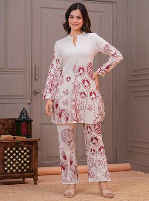 Off white printed cotton flex co-ord set 1