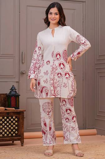 Off white printed cotton flex co-ord set