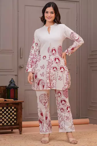 Off white printed cotton flex co-ord set