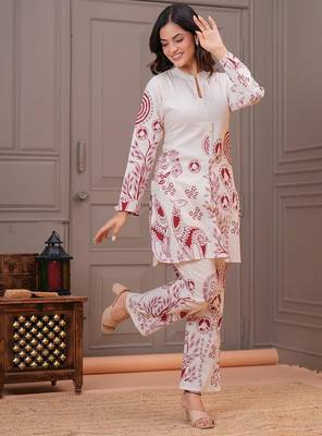 Off white printed cotton flex co-ord set 2