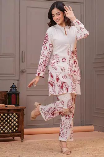 Off white printed cotton flex co-ord set