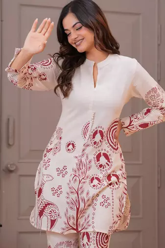 Off white printed cotton flex co-ord set