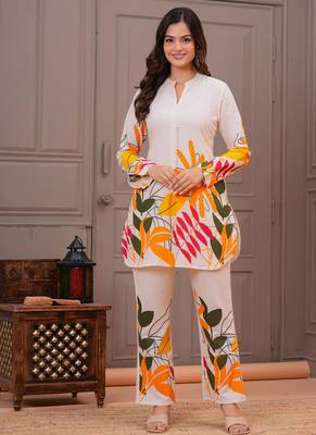 Off white printed cotton flex co-ord set 1