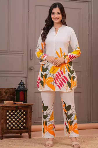 Off white printed cotton flex co-ord set