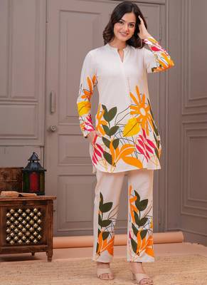 Off white printed cotton flex co-ord set 2