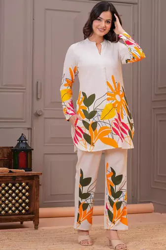 Off white printed cotton flex co-ord set