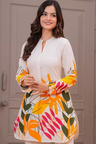 Off white printed cotton flex co-ord set