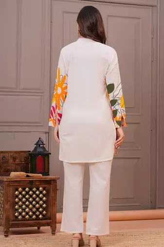 Off white printed cotton flex co-ord set
