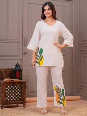 Off white printed cotton flex co-ord set 1