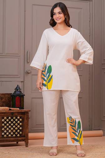Off white printed cotton flex co-ord set