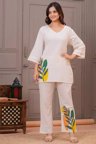 Off white printed cotton flex co-ord set