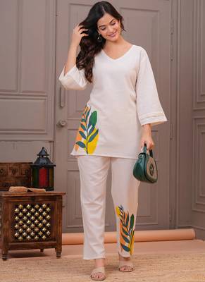 Off white printed cotton flex co-ord set 2