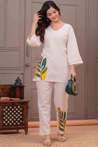 Off white printed cotton flex co-ord set