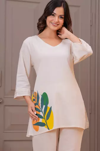Off white printed cotton flex co-ord set