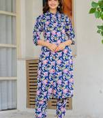 Blue floral printed rayon co-ord set