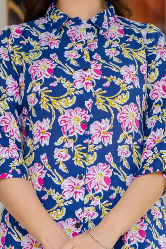 Blue floral printed rayon co-ord set